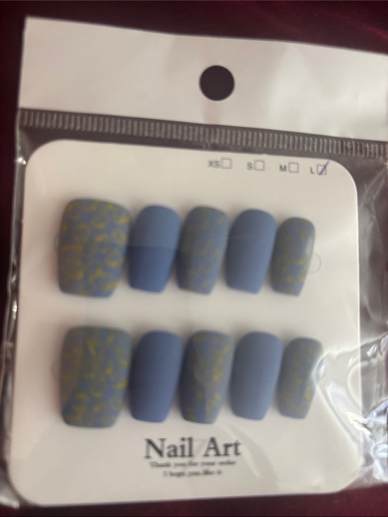 Accessories - Blue Matte Gold Accent Press-On Nail Set -